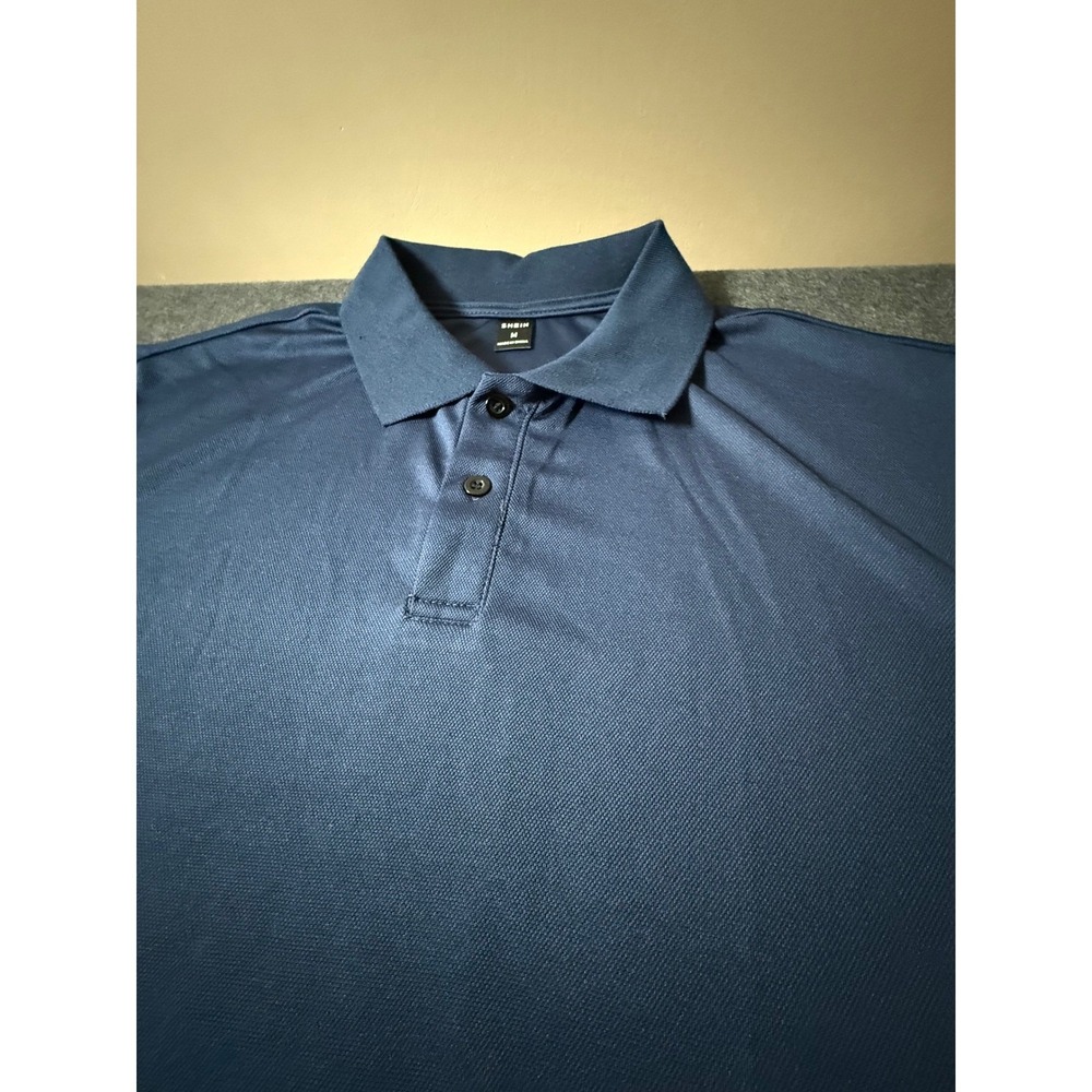 SHEIN Mens Short Sleeve Polo Shirt Navy Blue Athletic Pique Top Size Medium - Picture 2 of 7
